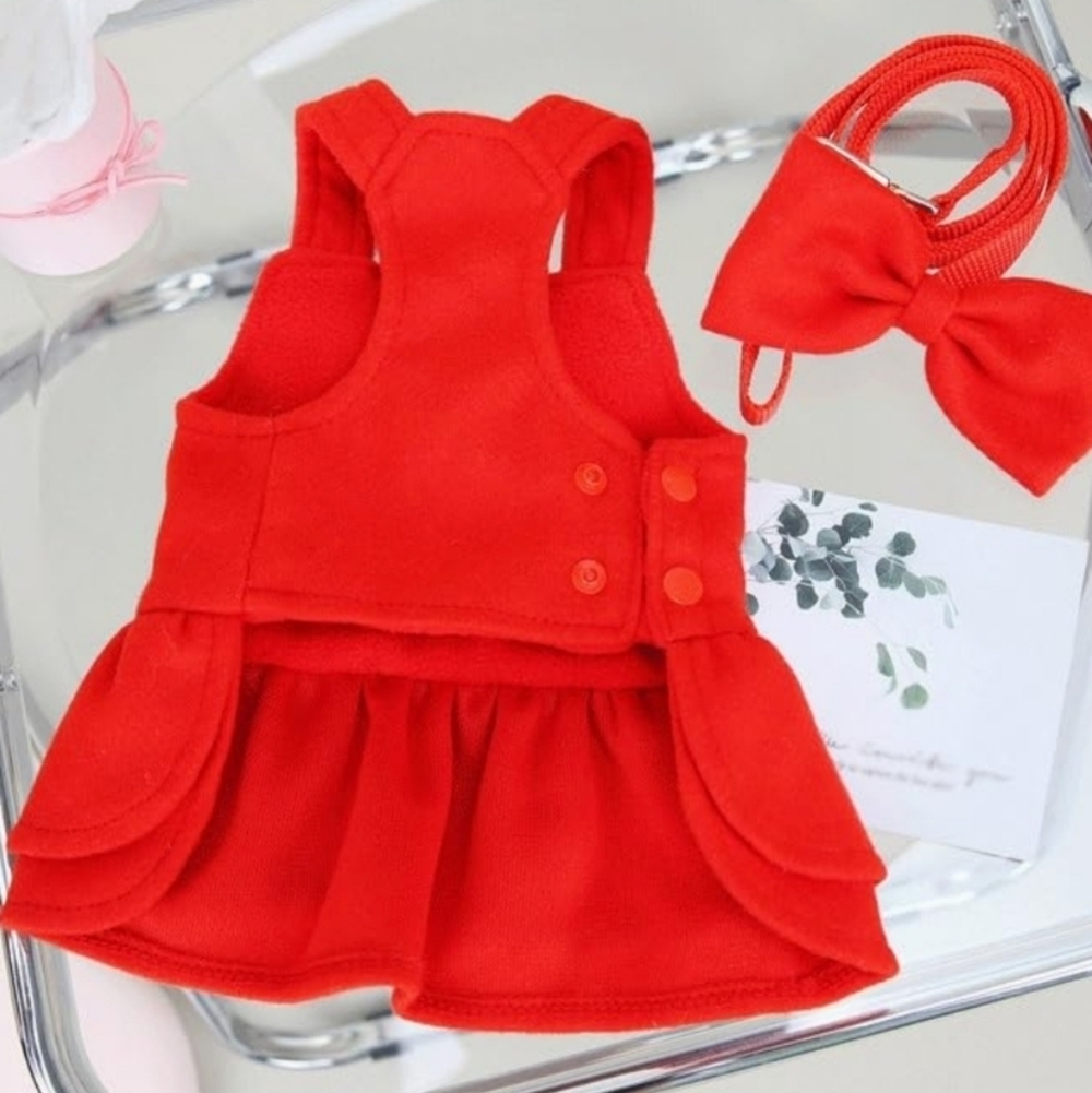 YIXUE Red Dog Dress with Matching Bow Leash Size XS - Picture 2 of 10